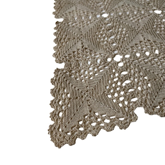 Vintage Long Geometric Rustic Mid Century Crocheted Tea Stain Runner - Picture 4 of 11